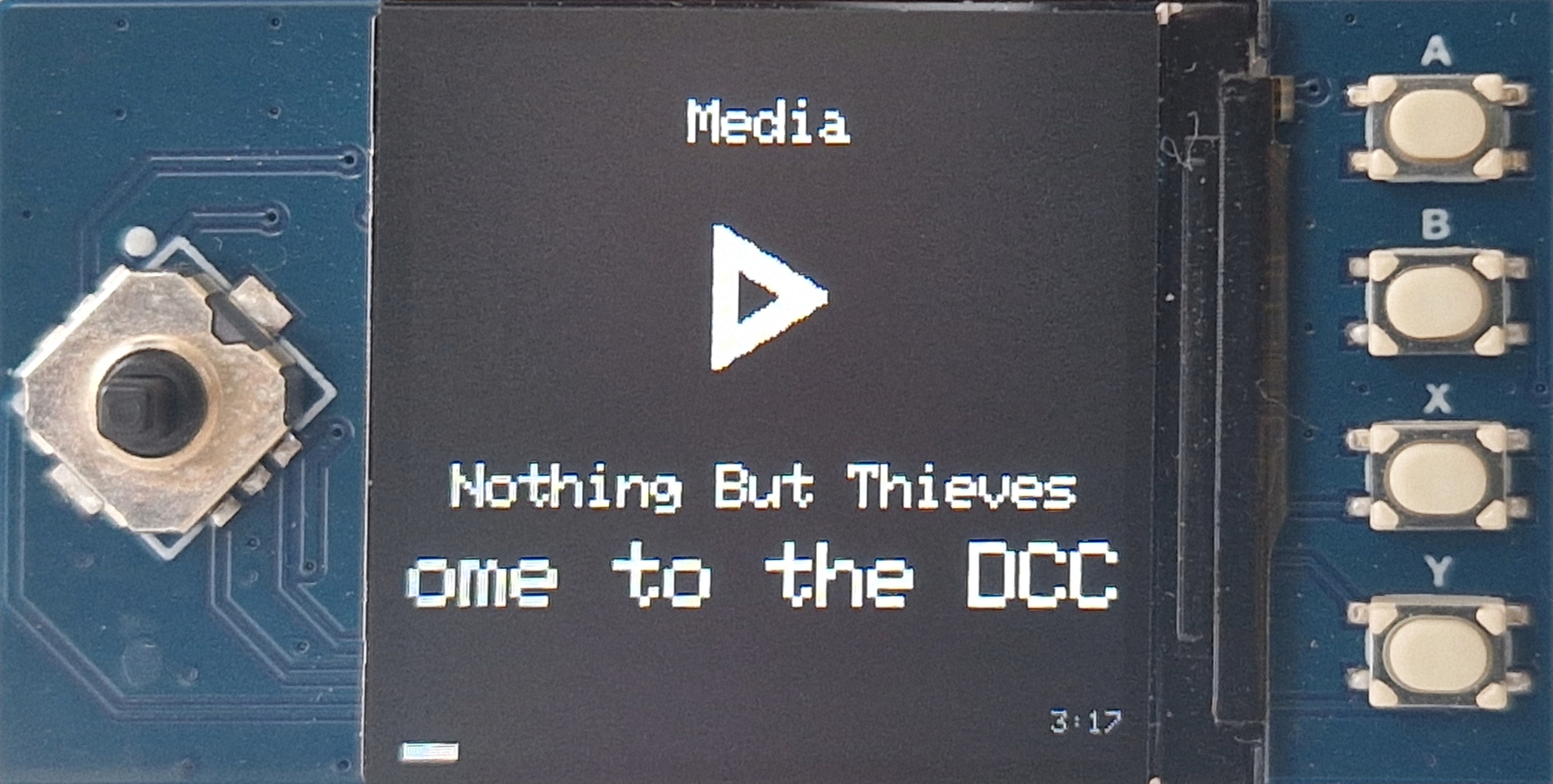 A media dashboard with scrolling text